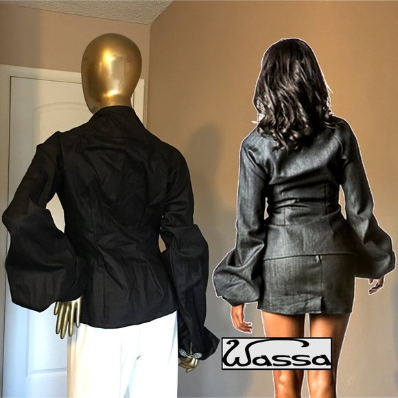 WASSA WEAR BOUTIQUE Denim Zig Zag Jacket  HAND-MADE - Picture 5 of 16